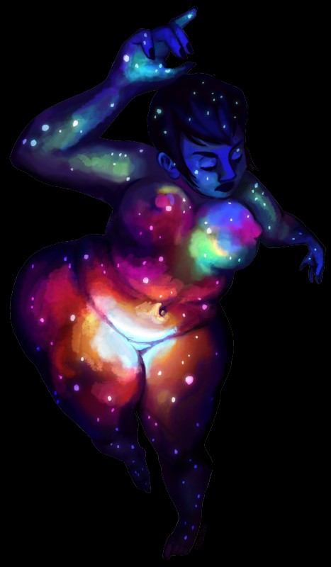 blue_body blue_hair breasts eyes_closed female floating galaxy hair nails navel not_furry nude raised_arm short_hair simple_background slightly_chubby solo space star transparent_background wide_hips fralea human mammal absurd_res alpha_channel hi_res