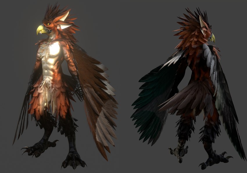 anthro black_sclera digitigrade feathers featureless_crotch feet male solo standing talons teeth toes winged_arms wings zealotdkd avian 3d_(artwork) digital_media_(artwork) hi_res model_sheet