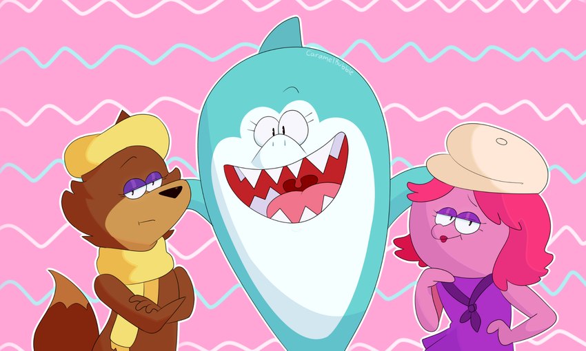 jabberjaw, loopy, and squiddly diddly (jellystone (hbo max) and etc) created by caramelbubbleart