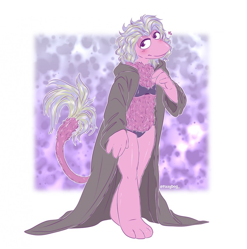 anthro bra clothing coat female fur fuzzy_body looking_at_viewer mature_female panties pink_body pink_fur purple_body purple_fur solo swimwear topwear underwear fizzy-dog fraggle_rock mokey_fraggle fraggle hi_res