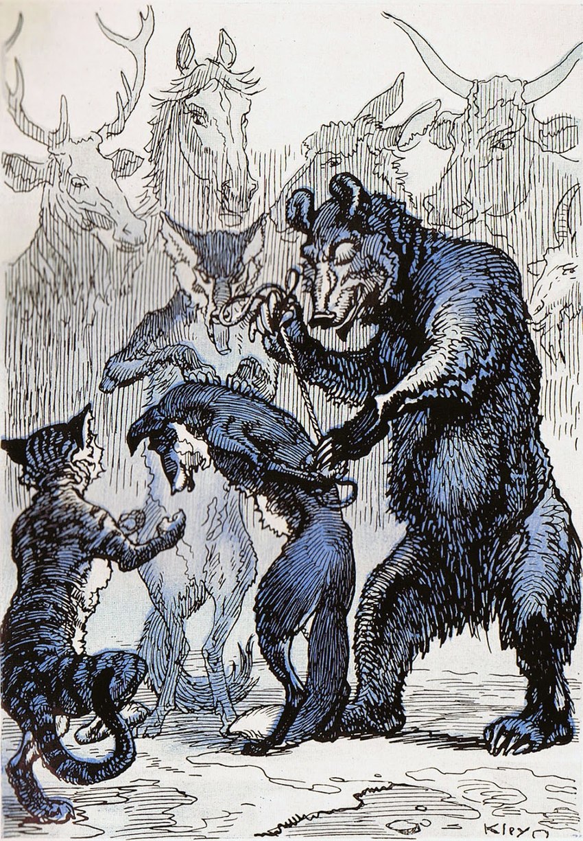 bruin, reynard the fox, tibert, and ysengrin created by heinrich kley