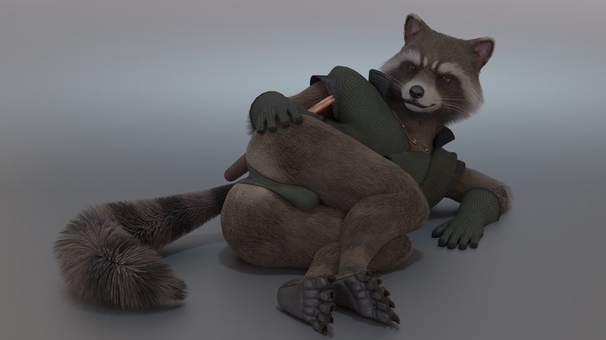 anthro brown_body brown_eyes brown_fur bulge butt clothing fur gloves hand_on_butt handwear leotard looking_at_viewer lying male markings on_side ring_(marking) ringed_tail solo striped_markings striped_tail stripes tail tail_markings no-name-no-problem guardians_of_the_galaxy marvel rocket_raccoon mammal procyonid raccoon 16:9 3d_(artwork) 4k absurd_res better_version_at_paywall blender_(artwork) digital_media_(artwork) hi_res widescreen