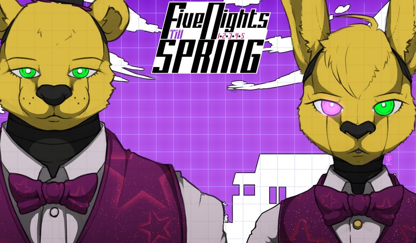 anthro bow_tie clothing cowlick duo femboy fur green_eyes hair looking_at_viewer machine male star_print topwear vest yellow_body yellow_fur geno28 danganronpa five_nights_at_freddy's scottgames spike_chunsoft fredbear_(fnaf) spring_bonnie_(fnaf) animatronic bear lagomorph leporid mammal rabbit robot 2023 digital_media_(artwork) hi_res watermark