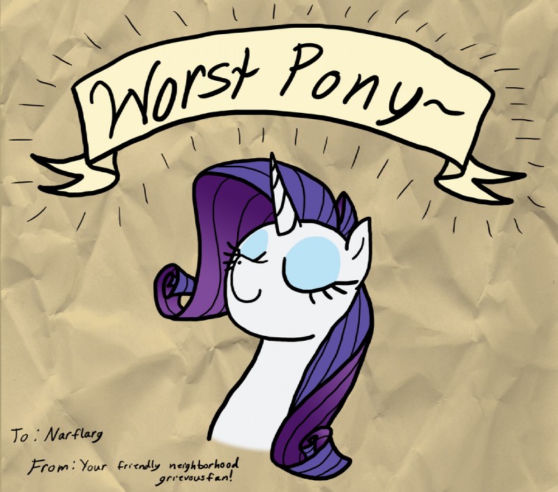 eyes_closed female horn solo text the_truth grievousfan friendship_is_magic hasbro my_little_pony mythology rarity_(mlp) equid equine mammal mythological_creature mythological_equine unicorn english_text lol_comments