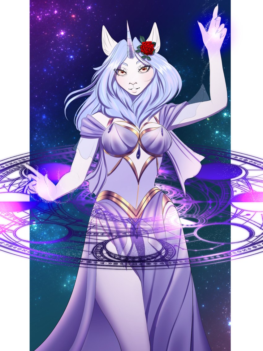 5_fingers anthro breasts clothed clothing detailed_background eyebrows eyelashes female fingers horn night outside sky smile solo star starry_sky amur mythology equid equine mammal mythological_creature mythological_equine unicorn 2021 3:4 digital_media_(artwork) hi_res