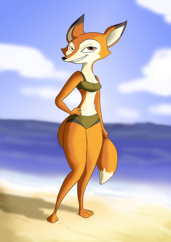 anthro beach bikini breasts clothing female fur orange_body orange_fur sea seaside smile swimwear two-piece_swimsuit water breakoutclub spark:_a_space_tail vix_(a_space_tail) canid canine fox mammal 2018 hi_res