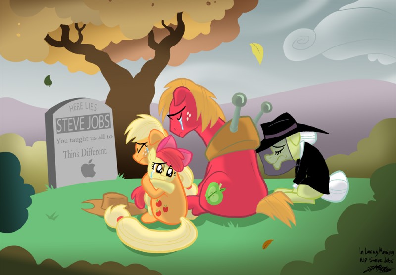 apple bloom, applejack, big macintosh, granny smith, and steve jobs (friendship is magic and etc) created by willdrawforfood1