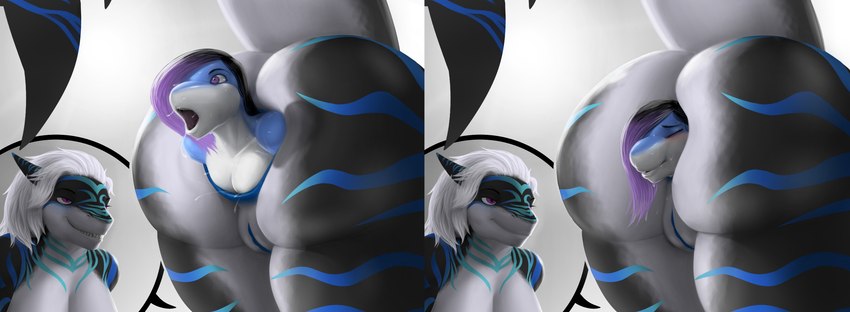 anal anal_penetration anal_vore anthro anthro_on_anthro anthro_pred anthro_prey anus bent_over big_breasts big_butt biped black_body black_ears black_hair black_skin black_tail blue_anus blue_body blue_ears blue_pussy blue_skin blue_stripes blue_tail blush breasts butt countershade_face countershade_legs countershade_skin countershade_tail countershade_torso countershading cutaway duo eyelashes eyes_closed feet_first female female/female female_pred female_prey fin genitals grin hair half-closed_eyes larger_anthro larger_female larger_pred long_hair looking_pleasured markings monotone_hair multicolored_body multicolored_ears multicolored_hair multicolored_skin multicolored_tail narrowed_eyes nude open_mouth partially_inside penetration purple_eyes purple_hair pussy raised_tail rear_view simple_background size_difference smaller_anthro smaller_female smaller_prey smile soft_vore striped_body striped_markings striped_skin striped_tail stripes tail tail_fin tail_markings teeth thick_thighs three-quarter_view two_tone_body two_tone_ears two_tone_hair two_tone_skin vore wet white_background white_body white_countershading white_hair white_skin white_tail dolphysoul natsumi_(dolphysoul) sil'fer_riptide cetacean dolphin fish mammal marine oceanic_dolphin shark toothed_whale absurd_res digital_media_(artwork) hi_res