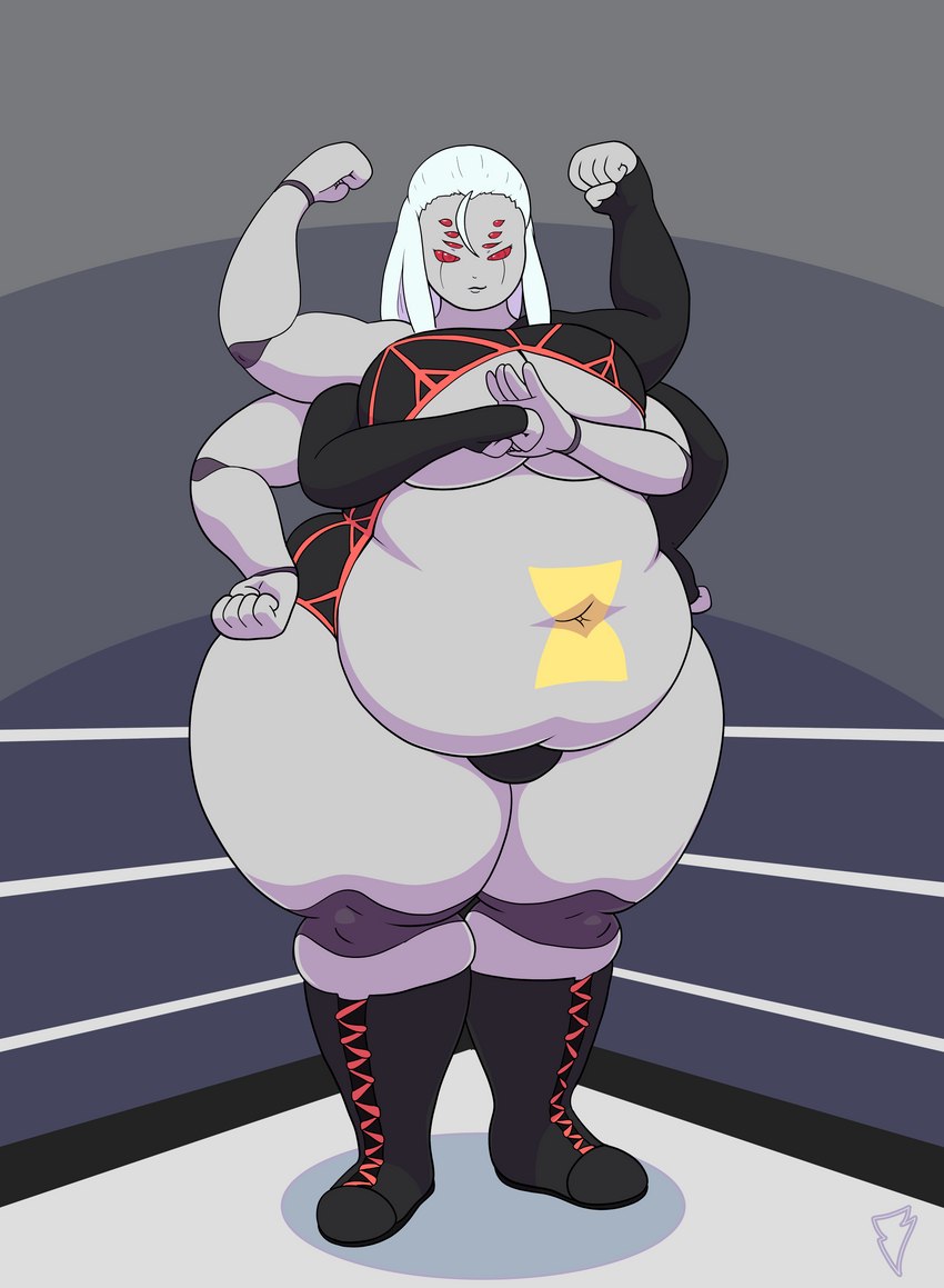 belly big_belly female multi_arm multi_limb overweight slightly_chubby wrestler kynesart animal_humanoid arachnid arachnid_humanoid arthropod arthropod_humanoid humanoid spider_humanoid absurd_res hi_res