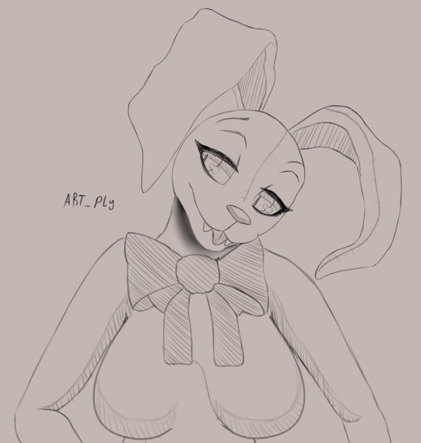 anthro big_breasts bow_tie breasts eyebrows eyelashes fangs featureless_breasts female long_ears sharp_teeth smile smiling_at_viewer solo stitch_(sewing) teeth text tongue tongue_out artply five_nights_at_freddy's five_nights_at_freddy's:_security_breach scottgames steel_wool_studios vanny_(fnaf) lagomorph leporid mammal rabbit 2021 absurd_res digital_media_(artwork) hi_res signature