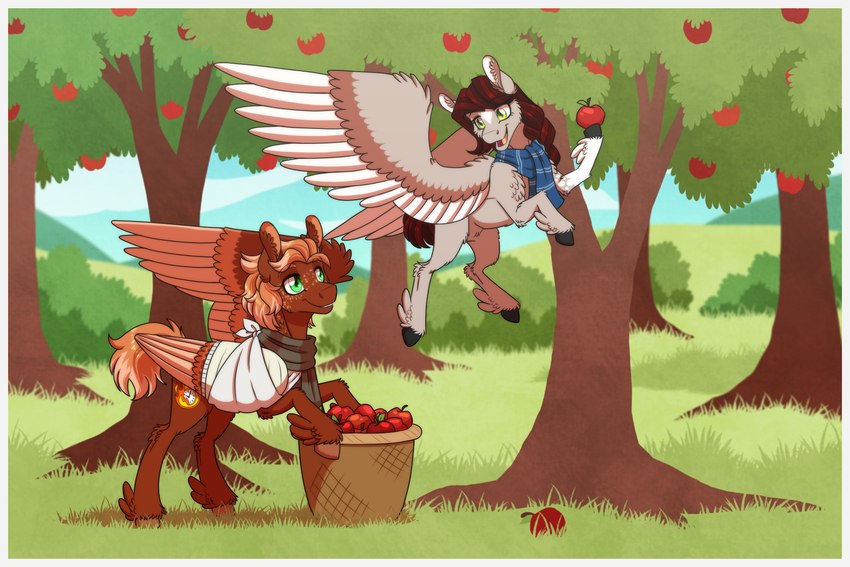 apple_picking apple_tree border broken_wing brown_body brown_feathers cast feathered_wings feathers feet fruit_tree fur golden_flare green_eyes hair hooves mane medical_sling mellow_mare plant scarf short_hair short_tail tail tan_body tan_feathers toes tree white_border wings inuhoshi-to-darkpen hasbro my_little_pony mythology equid equine horse mammal mythological_creature mythological_equine pegasus pony 3:2 hi_res nonbinary_(lore)