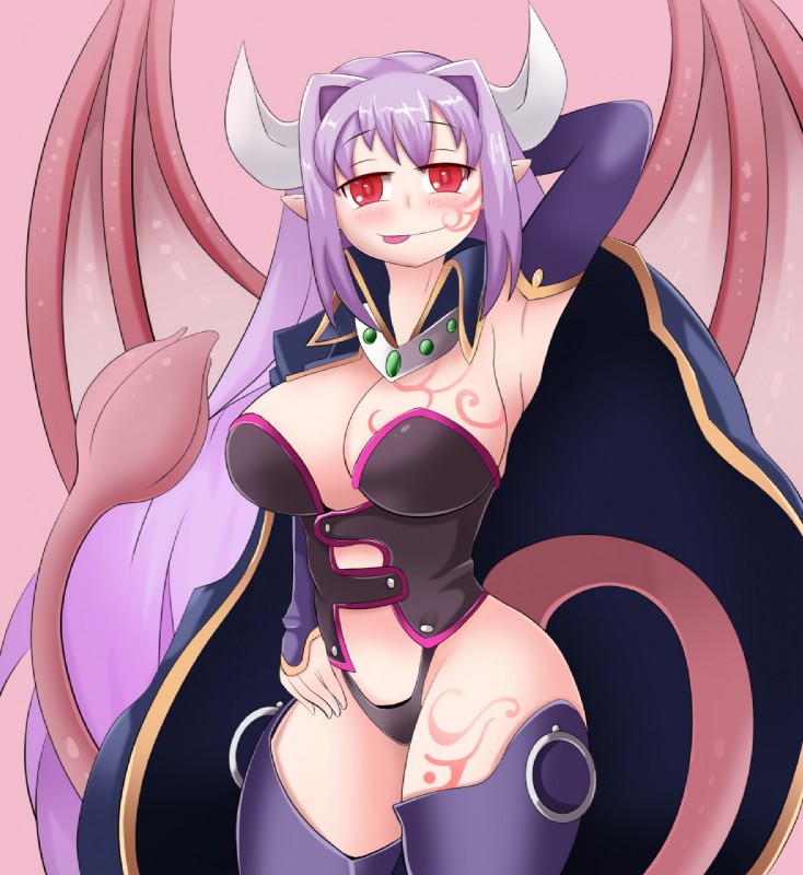 big_breasts breasts clothed clothing female horn looking_at_viewer monster_girl_(genre) solo pikachumask monster_girl_quest alma_elma demon humanoid hi_res