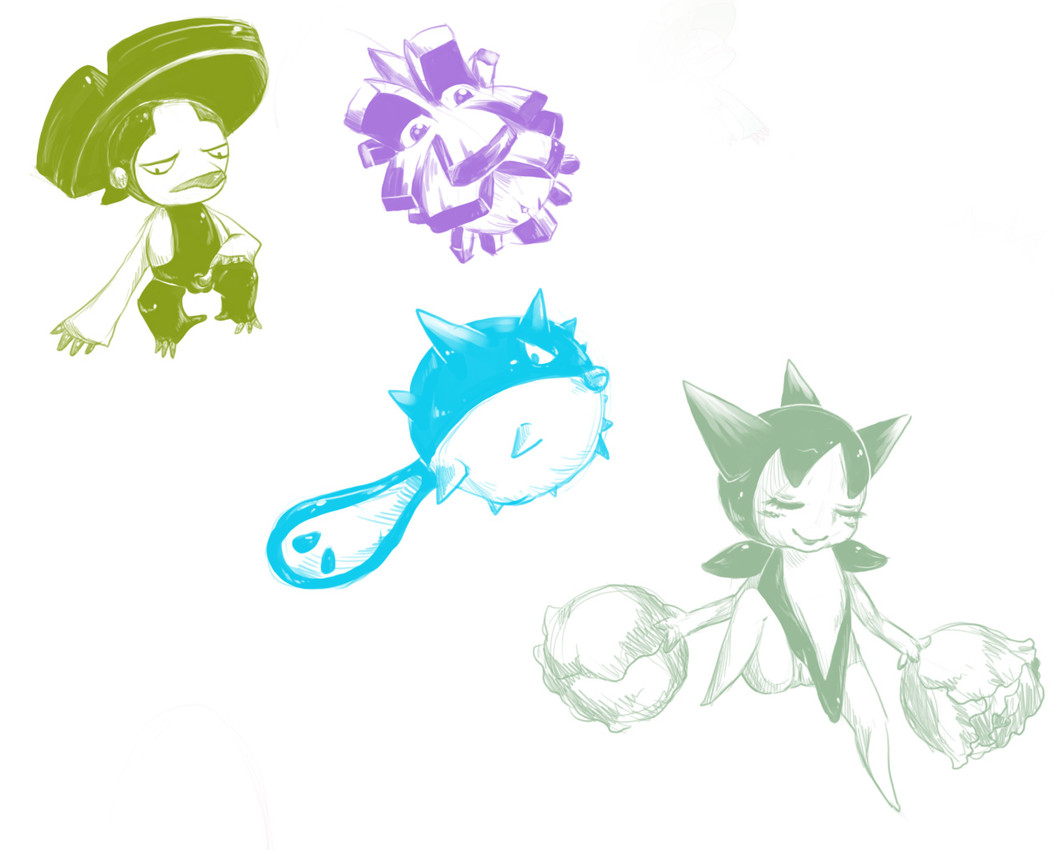 erection female genitals male penis pussy solo wota nintendo pokemon generation_2_pokemon generation_3_pokemon humanoid lombre pineco pokemon_(species) qwilfish roselia multiple_images
