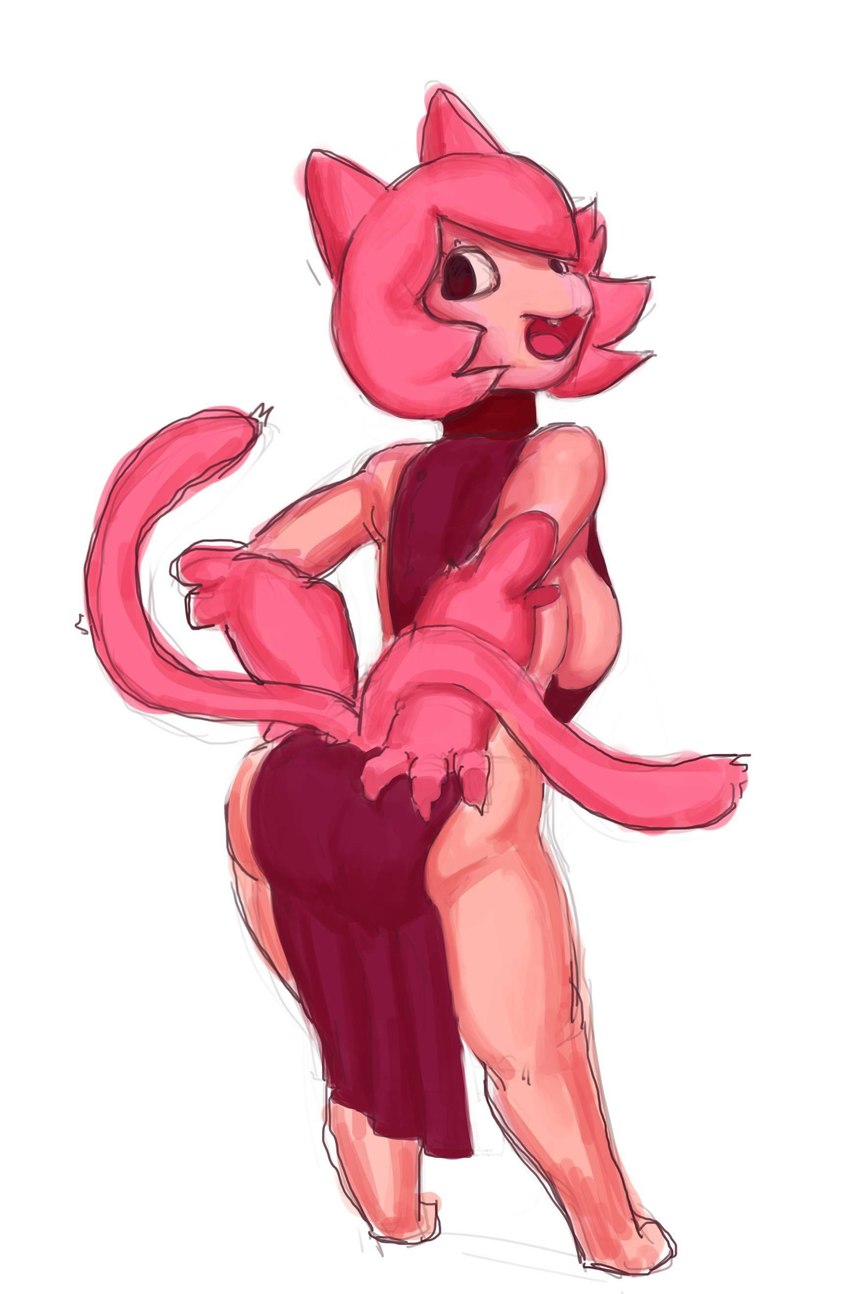 2_tails anthro back_boob barefoot big_breasts biped breasts butt claws cute_fangs fangs feet female fur hair hair_over_eye hand_on_butt hand_on_own_butt looking_back multi_tail open_mouth open_smile pink_body pink_fur pink_hair pink_skin presenting presenting_hindquarters rear_view short side_boob simple_background slit_dress smile solo standing tail teeth white_background raycada towergirls cat_princess domestic_cat felid feline felis mammal 2020 absurd_res digital_drawing_(artwork) digital_media_(artwork) full-length_portrait hi_res portrait