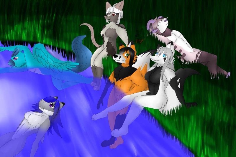 anthro breasts burn countershading cryopheonix feathered_wings feathers featureless_breasts female fur grass group lake male nude outside partially_submerged peaceful plant relaxing sitting swimming water wings brokenfangxd ember232 nintendo pokemon kitsune_(brokenfangxd) kori_(brokenfangxd) shavia_(brokenfangxd) sizzle teraunce arctic_fox articuno avian bird bovid canid canine caprine fish fox generation_1_pokemon goat legendary_pokemon mammal marine mouse murid murine pokemon_(species) red_fox rodent shark true_fox 3:2 digital_media_(artwork) hi_res