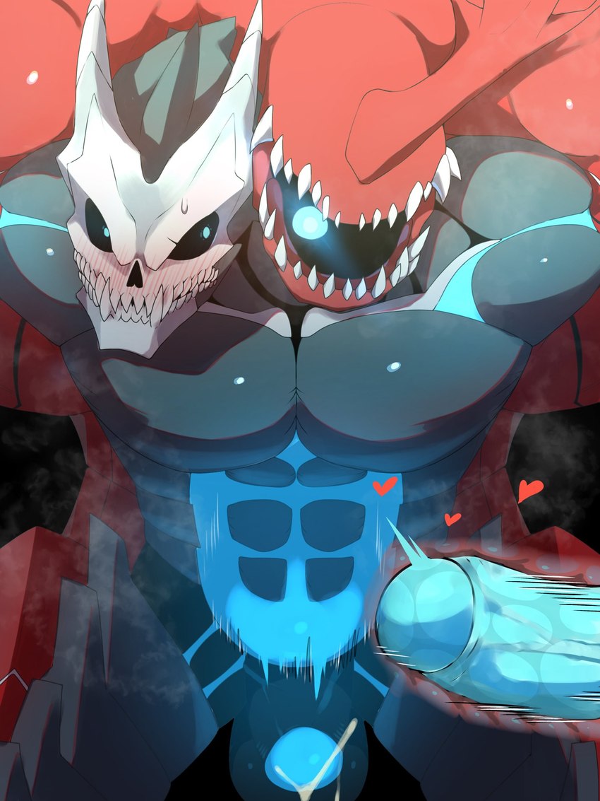 abs black_body black_sclera blue_eyes blush bone duo from_behind_position genitals horn internal male male/male male_penetrated male_penetrating male_penetrating_male muscular not_furry pecs penetration penis red_body sex sharp_teeth skull skull_head teeth mame02550912 kaiju_no._8 kafka_hibino kaiju_no_10 kaiju_no_8 humanoid kaiju 3:4 hi_res