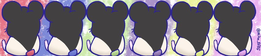 alternate_species black_body black_fur blue_tail feral fur furrification green_tail group looking_away male pink_tail purple_tail rear_view red_tail simple_background tail white_body white_fur wide_image yellow_tail lunarpanda8686 hamtaro_(series) mr._osomatsu choromatsu_matsuno ichimatsu_matsuno jyushimatsu_matsuno karamatsu_matsuno osomatsu_matsuno todomatsu_matsuno cricetid hamster mammal rodent digital_drawing_(artwork) digital_media_(artwork) hi_res long_image shaded soft_shading