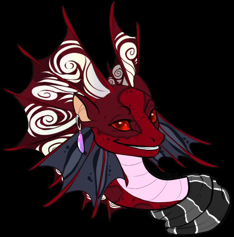 ambiguous_gender ear_piercing happy looking_at_viewer piercing red_body red_eyes red_scales red_sclera scales scarf simple_background smile solo teeth transparent_background infel-phira flight_rising fae_dragon scalie 2015 alpha_channel