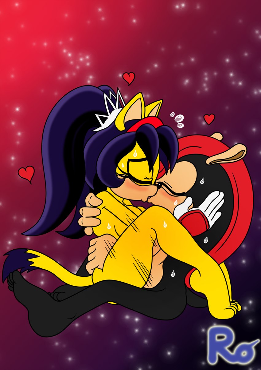 anthro big_breasts black_hair blush bodily_fluids breasts cowgirl_position duo female from_front_position fur hair kissing male male/female male_on_bottom male_penetrating nude on_bottom on_top penetration sex simple_background sweat yellow_body yellow_fur raianonzika sega sonic_the_fighters sonic_the_hedgehog_(series) honey_the_cat mighty_the_armadillo armadillo domestic_cat felid feline felis mammal xenarthran absurd_res hi_res