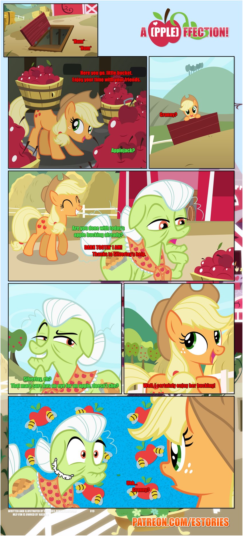 apple_farm apple_tree black_border border cellar clothing dialogue door duo ears_down ears_up female feral freckles fruit_tree hat headgear headwear innuendo inside open_mouth outside pivoted_ears plant scarf sweet_apple_acres text tree wide_eyed estories friendship_is_magic hasbro my_little_pony applejack_(mlp) granny_smith_(mlp) earth_pony equid equine horse mammal pony absurd_res english_text hi_res grandchild_(lore) granddaughter_(lore) grandmother_(lore) grandparent_(lore)