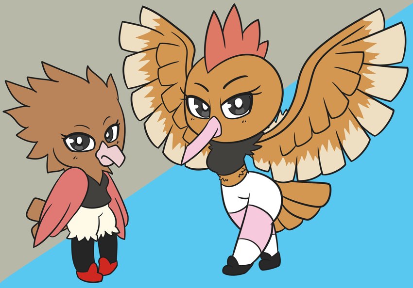 anthro anthrofied beak belly_tuft big_eyes black_clothing black_crop_top black_eyes black_footwear black_leggings black_legs black_legwear black_shirt black_shoes black_stockings black_topwear blue_background bottomwear breasts brown_body brown_feather_hair brown_feathers brown_tail brown_tail_feathers brown_tuft brown_wings butt chibi closed_frown closed_smile clothed clothing crop_top crossed_legs cyan_background duo evolutionary_family eyebrows eyelashes feather_hair feathered_wings feathers feet female footwear frown frowning_at_viewer grey_background hair head_tuft hip_tilt hotpants leaning leaning_sideways leggings legwear long_beak looking_at_viewer medium_breasts midriff mohawk mouth_closed multicolored_body multicolored_feathers multicolored_wings neck_tuft non-mammal_breasts orange_body orange_feather_hair orange_feathers orange_hair orange_tuft pants pigeon_toed pink_beak pink_legs pokemorph pseudo_hair raised_wings realistic_wings red_body red_clothing red_feather_hair red_feathers red_footwear red_hair red_shoes red_wings shirt shoes shorts simple_background sleeveless_shirt small_breasts smile smiling_at_viewer smirk smirking_at_viewer socks spread_wings standing stockings straight_leg straight_legs strutting tail tail_feathers tan_background tan_body tan_bottomwear tan_clothing tan_feathers tan_shorts tan_tuft tan_wings thick_calves thick_thighs topwear torn_bottomwear torn_clothing torn_pants torn_shorts torn_sleeves tuft two_tone_body two_tone_feathers two_tone_wings v-neck white_body white_bottomwear white_clothing white_feathers white_footwear white_hotpants white_shorts white_socks white_tuft wing_tuft winged_arms wings mythrica nintendo pokemon avian bird fearow generation_1_pokemon pokemon_(species) spearow 2020 digital_media_(artwork) hi_res