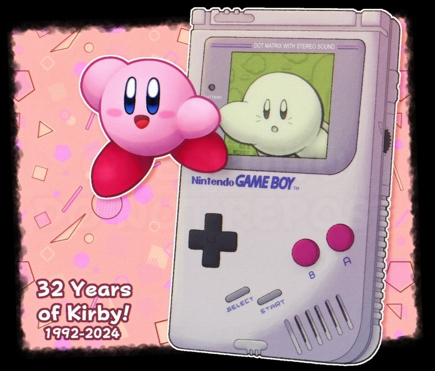 alternate_color anniversary black_border black_eyes blue_eyes blue_text blush border duo electronics feet game_boy_console game_console number pink_background pink_blush pink_body red_feet red_mouth simple_background square_crossover text through_screen white_body white_feet white_mouth white_text nebbuwu game_boy game_boy_family kirby's_anniversary kirby_(series) nintendo kirby alien waddling_head 2024 colored dated digital_media_(artwork) english_text