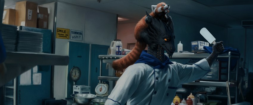 angry anthro appliance bowl box chef container door duo feral inside kitchen kitchen_appliance kitchen_utensils male plate sauce scary tools geewolf everything_everywhere_all_at_once mythology ailurid dragon mammal mythological_creature mythological_scalie red_panda scalie 2024 digital_drawing_(artwork) digital_media_(artwork) hi_res