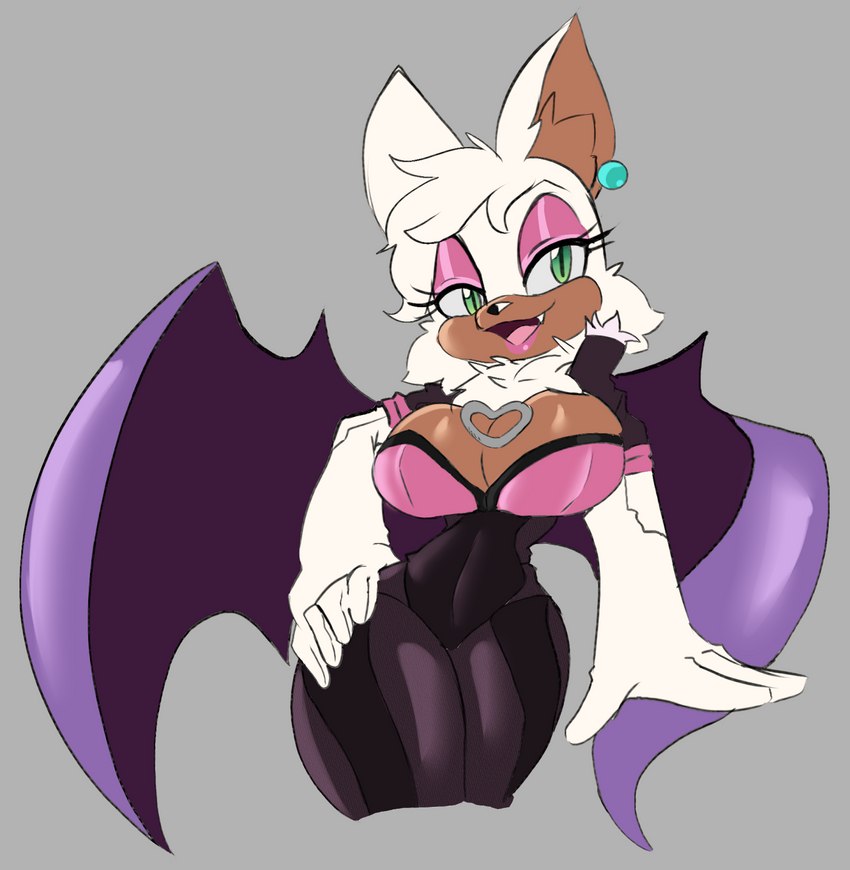 anthro armwear big_breasts breasts cleavage clothed clothing ear_piercing ear_ring elbow_gloves female gloves hand_on_hip handwear heart_symbol piercing ring_piercing solo wings solratic sega sonic_the_hedgehog_(series) rouge_the_bat bat mammal hi_res