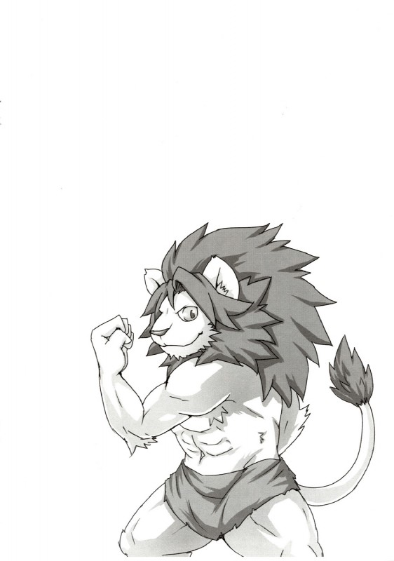 5_fingers abs anthro biceps biped clothed clothing fingers fist fur hair looking_at_viewer male mane muscular muscular_anthro muscular_male pose raised_tail simple_background skimpy smile solo standing tail tail_tuft topless tuft white_background sky_gomi chairoi_tategami felid lion mammal pantherine greyscale hi_res monochrome