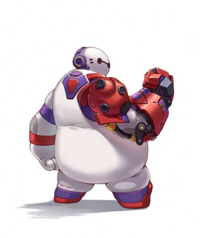 cosplay crossover_cosplay looking_back machine not_furry simple_background solo standing white_background bei_ju_luoxuan_wan big_hero_6 disney baymax doomfist_(overwatch) humanoid robot 2017 crossover hi_res