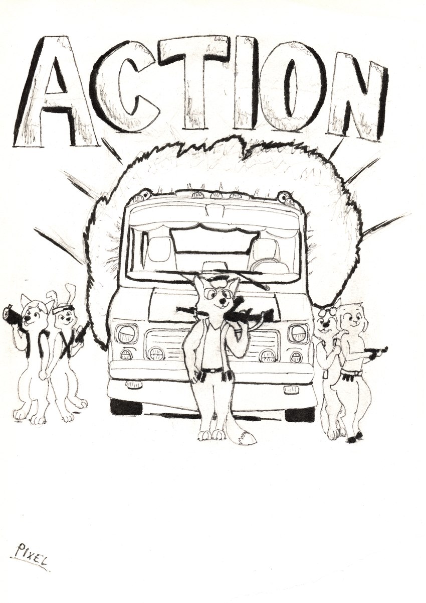 1970s_theme action_pose anthro car clothing collar explosion eyewear glasses hat headgear headwear male medium_truck pose shirt topwear truck van vehicle vest genericpixelfox flitch(genericpixelfox) genericpixelfox(genericpixelfox) goat(genericpixelfox) karsten(genericpixelfox) pitch(genericpixelfox) bovid canid canine canis caprine fox goat lagomorph leporid mammal rabbit red_fox true_fox wolf absurd_res hi_res traditional_media_(artwork)