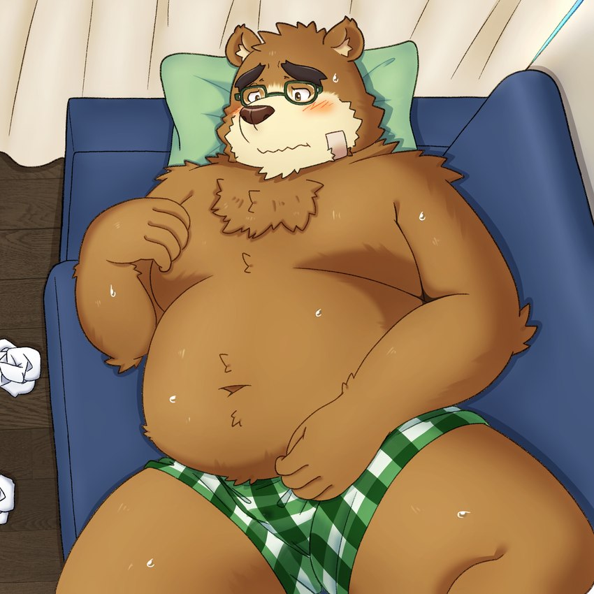 anthro belly big_belly blush clothing furniture kemono lying male moobs overweight overweight_male pillow sofa solo underwear yaki_atsuage lifewonders tokyo_afterschool_summoners volos_(tas) bear mammal 1:1 2023 hi_res