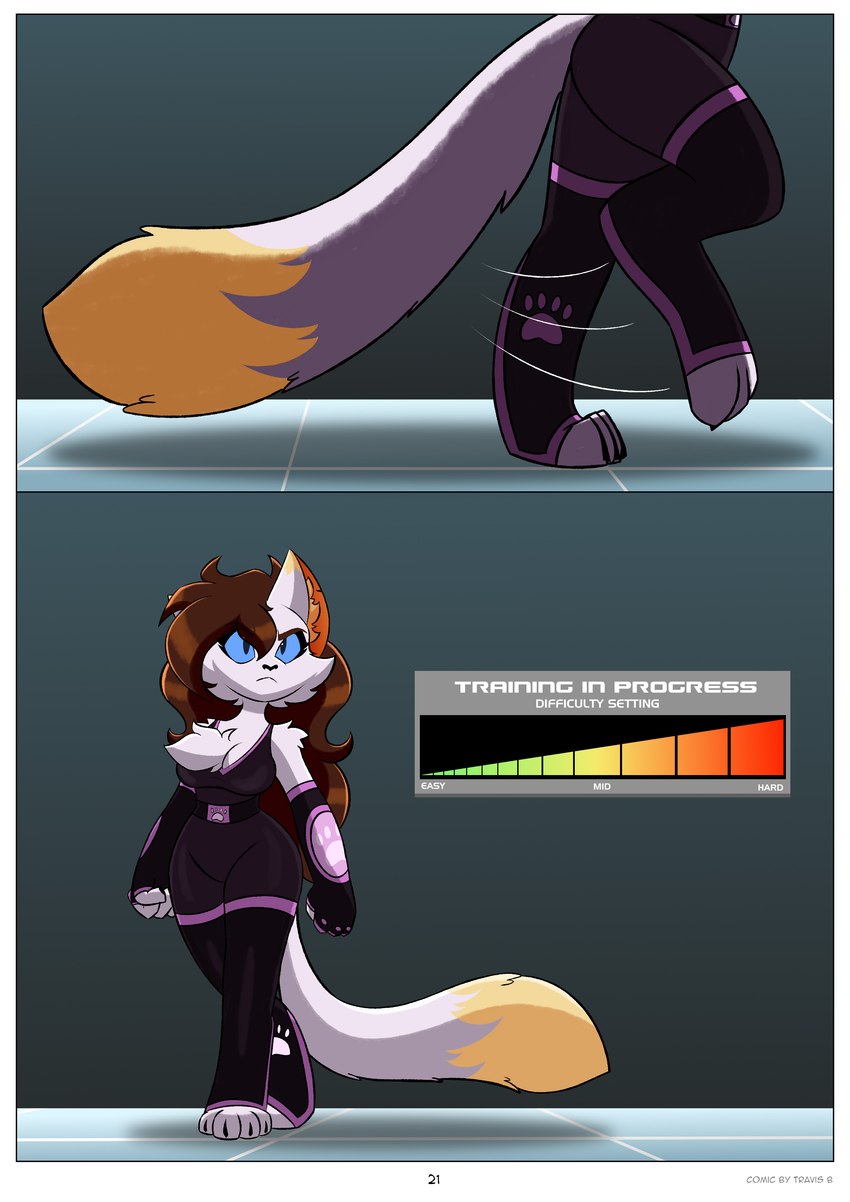 anthro border female fighter_outfit preparation solo text white_border travis_the_dragon travis_the_dragon_dimension_ride_(comic_series) mileena_smith_(travis_the_dragon) domestic_cat felid feline felis mammal absurd_res comic english_text hi_res