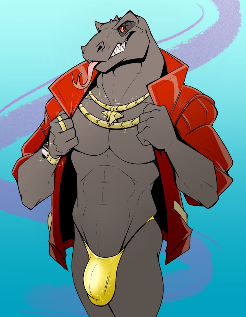 abs anthro athletic athletic_anthro athletic_male biped bulge clock clothing detailed_bulge grey_body jacket jewelry male manly necklace pecs ring_(jewelry) shirtless smile solo tailless teeth thong tongue tongue_out topwear underwear watch wristwatch dragondrawer epic_games fortnite thunder_(fortnite) komodo_dragon lizard monitor_lizard reptile scalie 2023 digital_media_(artwork) hi_res