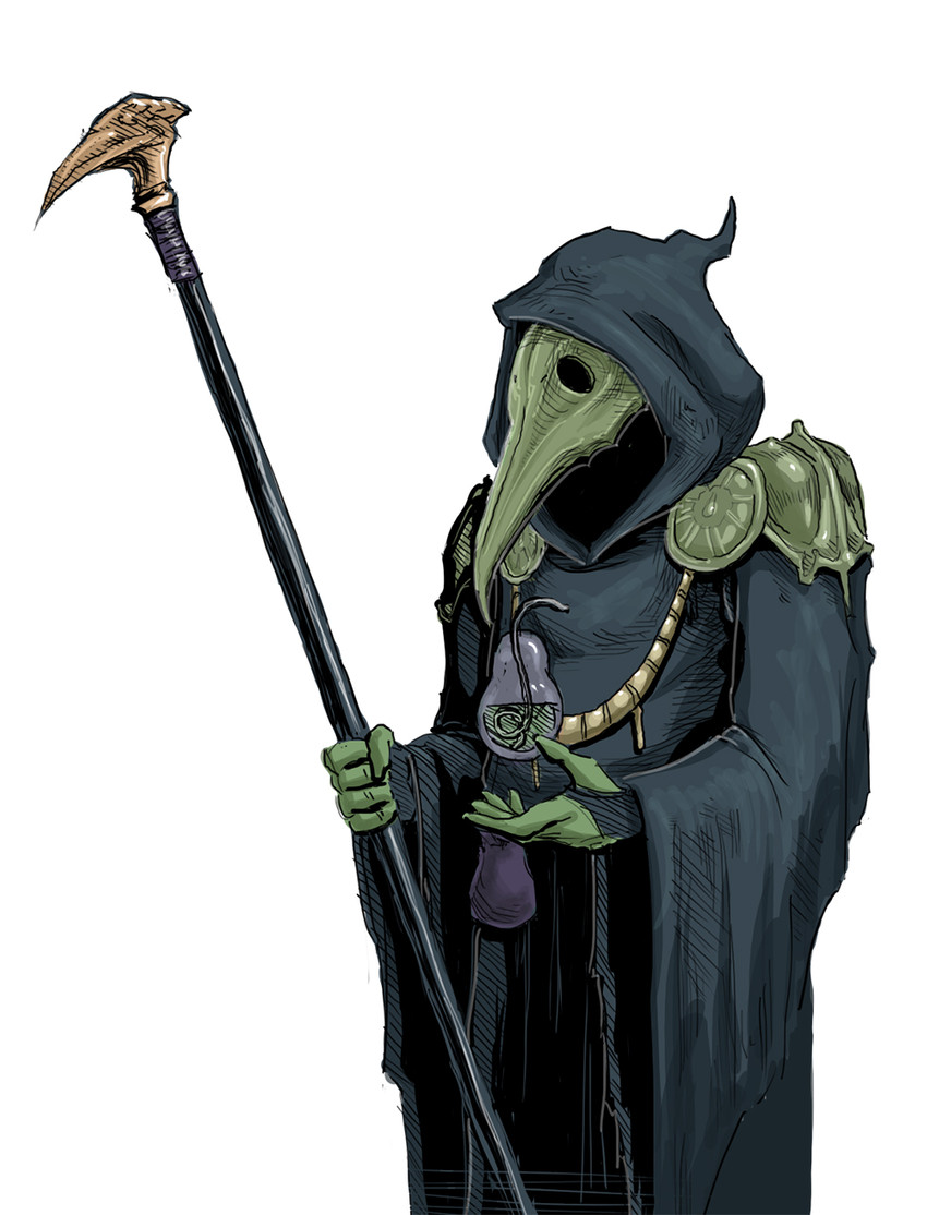 animal_mask anthro armor beak beak_mask cloak clothing food fruit green_beak green_body green_skin headgear hood hoodie knight long_beak looking_down male mask pear plague_doctor plant potion pouch_(anatomy) pouch_purse shoulder_guards simple_background solo soulless_eyes staff standing topwear warrior white_background menaslg shovel_knight yacht_club_games plague_knight avian 2015 detailed hi_res