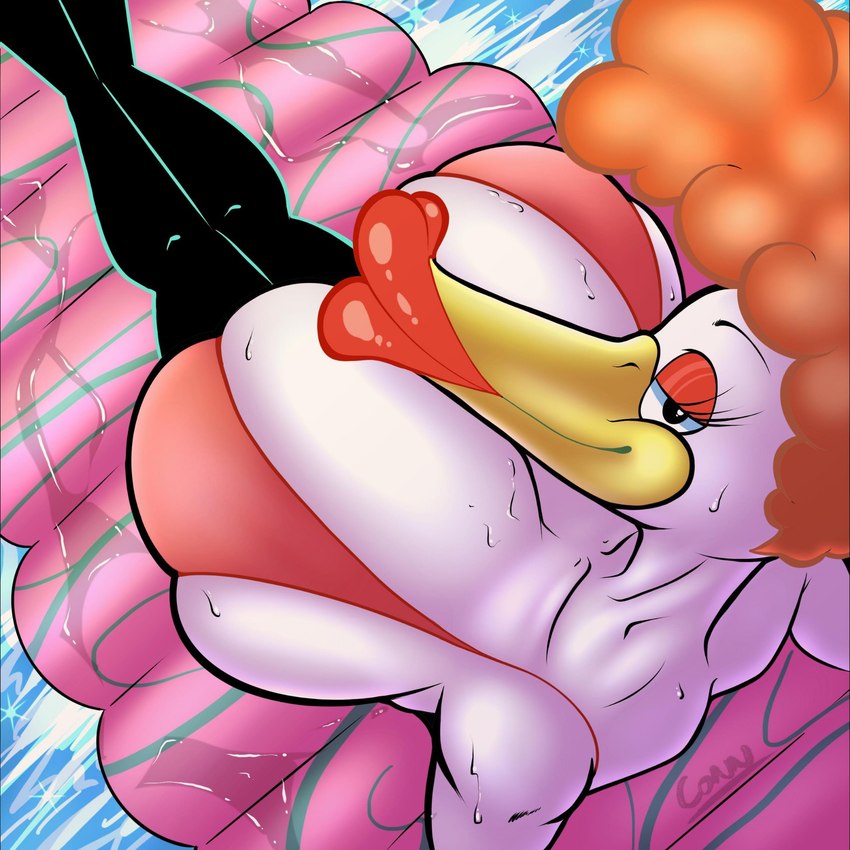 anthro beak big_breasts bikini bikini_top breasts clothing eyelashes female hair lips lipstick makeup orange_hair pool solo swimwear two-piece_swimsuit white_body thicc_connoisseur chalkzone nickelodeon avian bird humanoid 1:1 hi_res