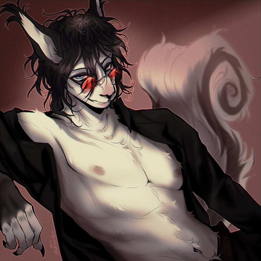 5_fingers abs anthro aroused athletic athletic_anthro athletic_male back_markings belly belt biceps black_body black_bottomwear black_boxer_briefs black_boxers black_clothing black_ears black_fur black_hair black_nose black_pants black_shirt black_tail black_topwear black_underwear blue_eyes bottomwear boxer_briefs boxers_(clothing) brown_background claws clothed clothing ear_markings erotic_play eye_markings eyebrows eyewear finger_claws fingers fur glasses grey_arms grey_back grey_body grey_fur grey_hands grey_markings hair head_markings inner_ear_fluff long_hair male markings multicolored_body multicolored_fur navel nipples pants partially_clothed pink_nipples plantigrade red_background red_eyewear red_glasses round_glasses shirt simple_background sitting skinny slim slim_anthro slim_male small_waist smile smiling_at_another smiling_at_viewer solo tail tail_markings tail_tuft teeth tinted_glasses topless topless_anthro topwear tuft unbuttoned unbuttoned_shirt underwear white_arms white_back white_belly white_body white_chest white_fingers white_fur white_tail isoefam eric_martins mammal rodent sciurid tree_squirrel 1:1 colored digital_drawing_(artwork) digital_media_(artwork) half-length_portrait hi_res portrait