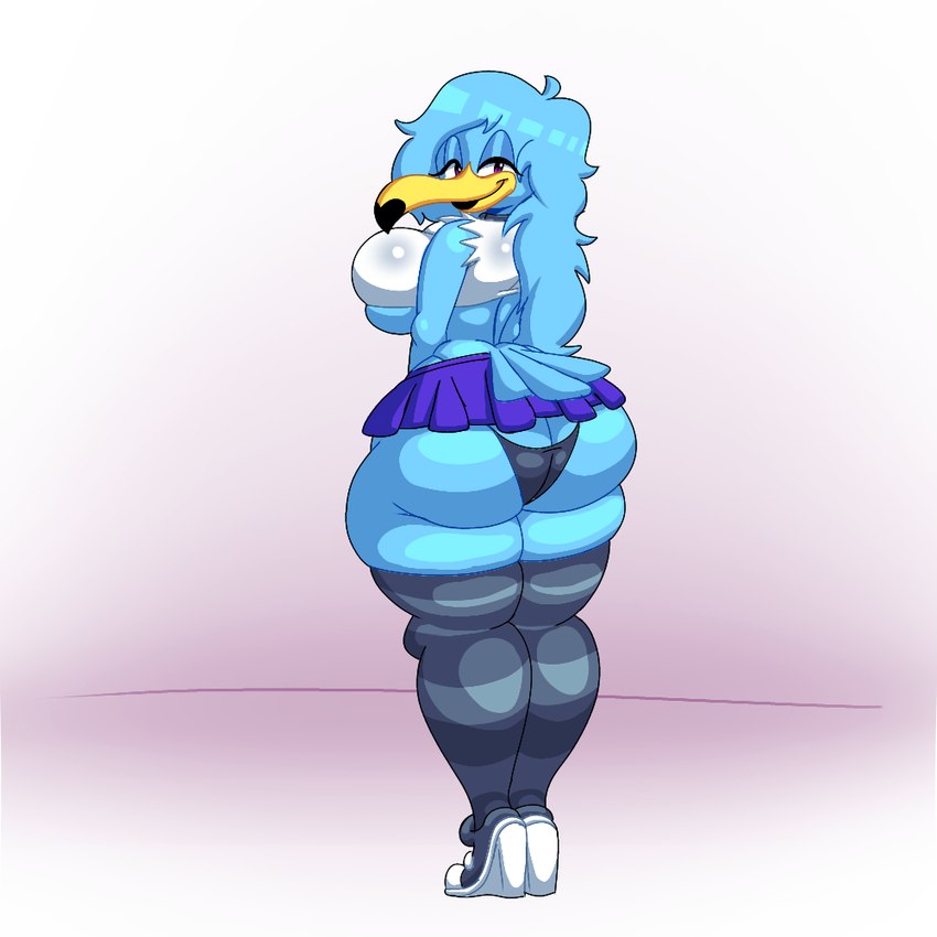 anthro big_breasts big_butt bottomwear breasts butt clothed clothing collar female fnf_mods footwear high_heels legwear partially_clothed shoes simple_background skirt sky_(volfenf) sleeveless_shirt solo stockings thick_thighs thigh_highs volfenf friday_night_funkin' sky_(fnf_mod) avian bird flamingo 1:1 colored digital_drawing_(artwork) digital_media_(artwork) shaded