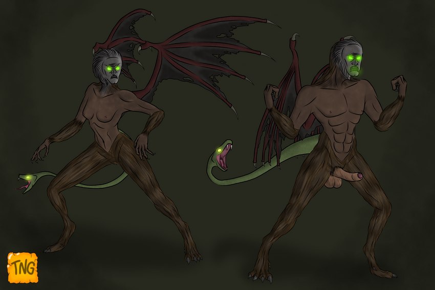 5_fingers anthro athletic bat_wings brown_body brown_fur claws duo female fingers foreskin fur genitals living_tail male mask membrane_(anatomy) membranous_wings muscular muscular_male nude penis snake_tail tail toned_female unusual_anatomy unusual_tail wings the_nameless_guy demon's_souls fromsoftware maneater_(demon's_souls) chimera demon reptile scalie snake 3:2 hi_res