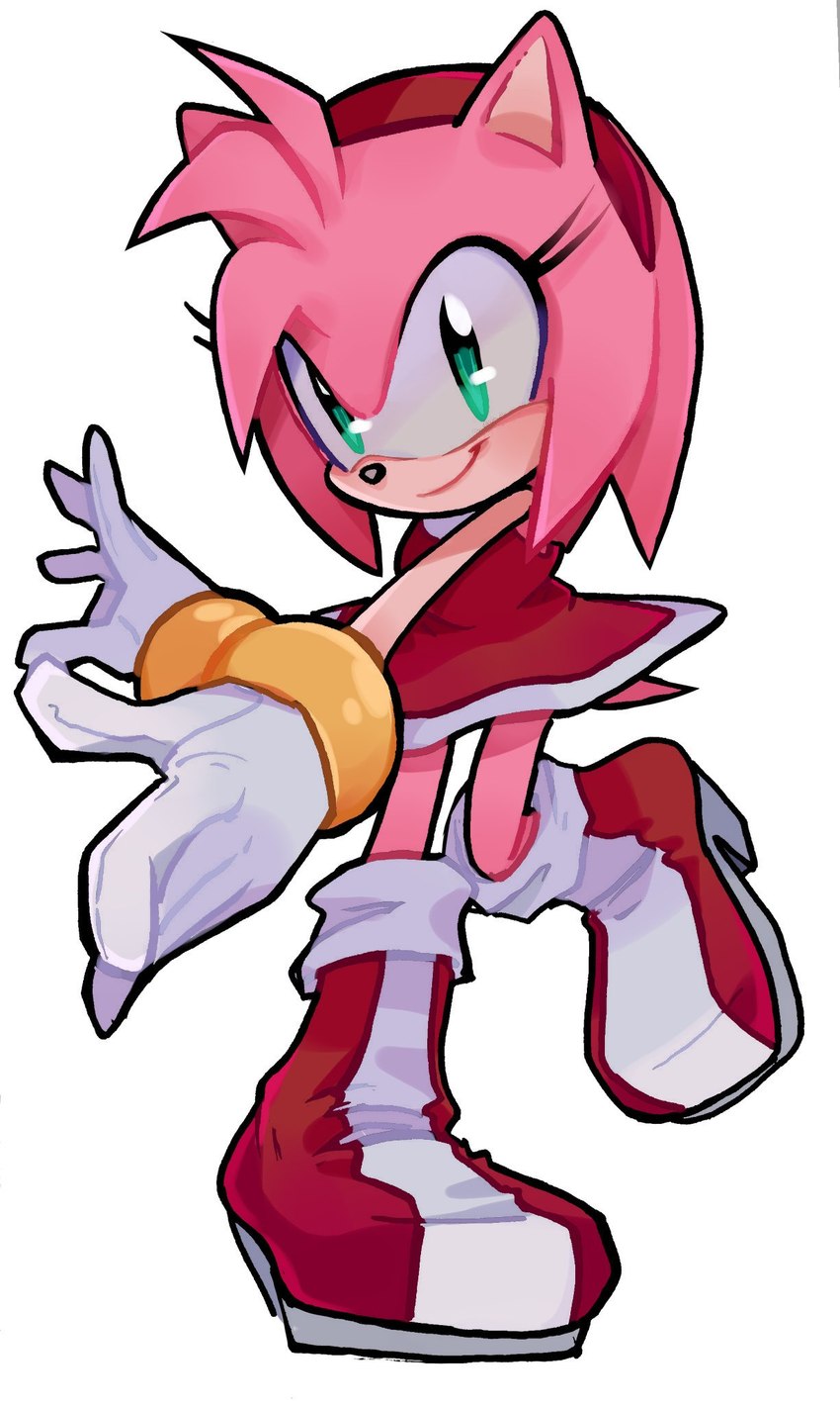 anthro boots clothing female footwear gloves green_eyes handwear shoes simple_background smile solo thin_thighs fravoccado randomguy999 sega sonic_the_hedgehog_(series) amy_rose eulipotyphlan hedgehog mammal colored hi_res