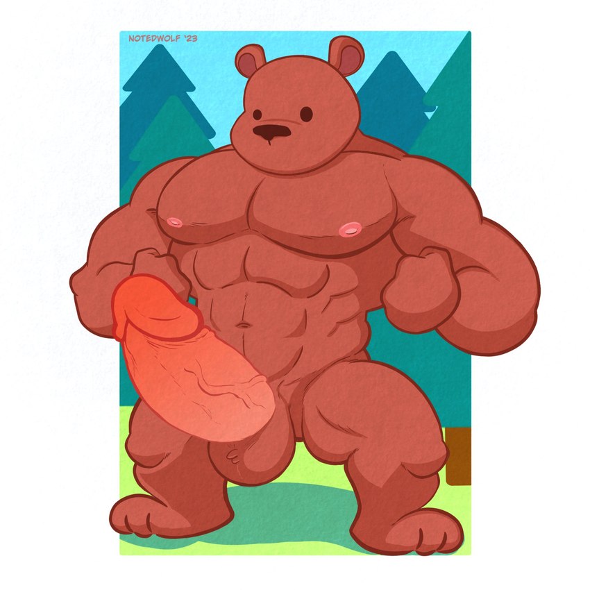 abs anthro bent_legs big_penis erection flexing flexing_bicep flexing_both_biceps flexing_muscles forest forest_background genitals hands_clenched huge_penis hyper hyper_genitalia hyper_penis male muscular muscular_male nature nature_background nipples owo penis plant pose pubes simple_background simple_coloring simple_face solo spread_legs spreading textured tree uwu vein veiny_penis notedwolf bear mammal ursine 1:1 2023 digital_drawing_(artwork) digital_media_(artwork) hi_res pinup shaded simple_shading