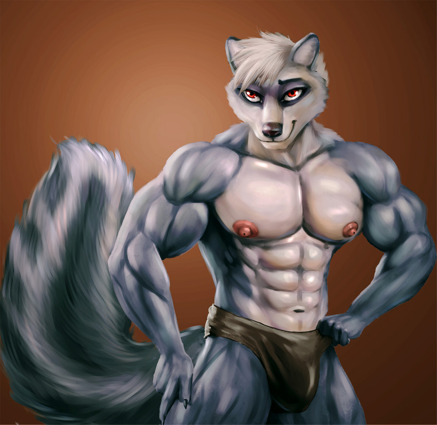 anthro clothing male muscular muscular_anthro muscular_male solo underwear bleakcat tealmarket hybrid mammal mephitid procyonid raccoon skunk