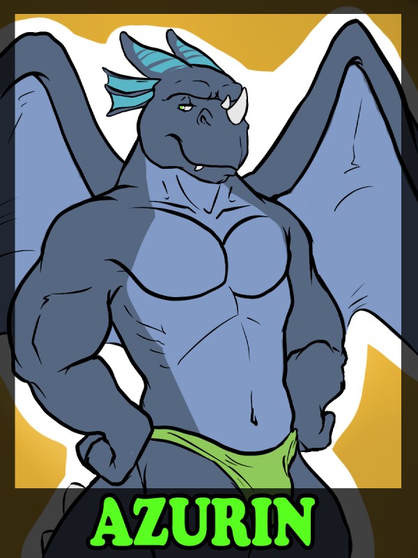 anthro athletic biceps big_muscles blue_body clothed clothing hands_on_hips horn looking_at_viewer male membrane_(anatomy) membranous_wings muscular muscular_anthro muscular_male pose solo speedo swimwear tail topless wings amwulf european_mythology mythology azurin dragon mythological_creature mythological_scalie scalie western_dragon 2012 3:4 character_badge_(artwork) hi_res