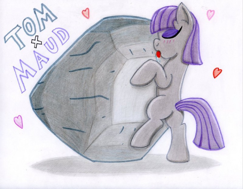 duo eyes_closed female hair heart_symbol purple_hair text tongue tongue_out the1king friendship_is_magic hasbro my_little_pony maud_pie_(mlp) tom_(mlp) earth_pony equid equine horse mammal pony 2014 traditional_media_(artwork)