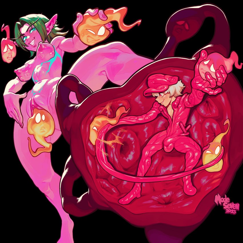 5_fingers ambiguous_gender areola biped breasts bulge clitoris eyebrows female female_pred fingers genitals green_hair group hair humanoid_pointy_ears inside_uterus internal male nipples not_furry pink_body pink_skin pussy simple_background smile soul soul_stealing soul_vore tentacles tentacles_in_uterus transparent_background unbirthing uterus vaginal vore modeseven cc-by-nc creative_commons human humanoid mammal 2023 alpha_channel hi_res