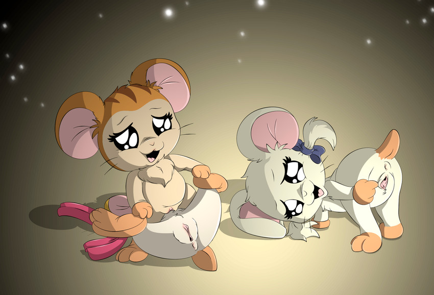 anthro anus butt clitoral_hood clitoris female genitals group neck_tuft presenting presenting_anus presenting_hindquarters presenting_pussy pussy spread_legs spread_pussy spreading trio tuft onstatobol hamtaro_(series) bijou_(hamtaro) pashmina_(hamtaro) cricetid hamster mammal rodent hi_res