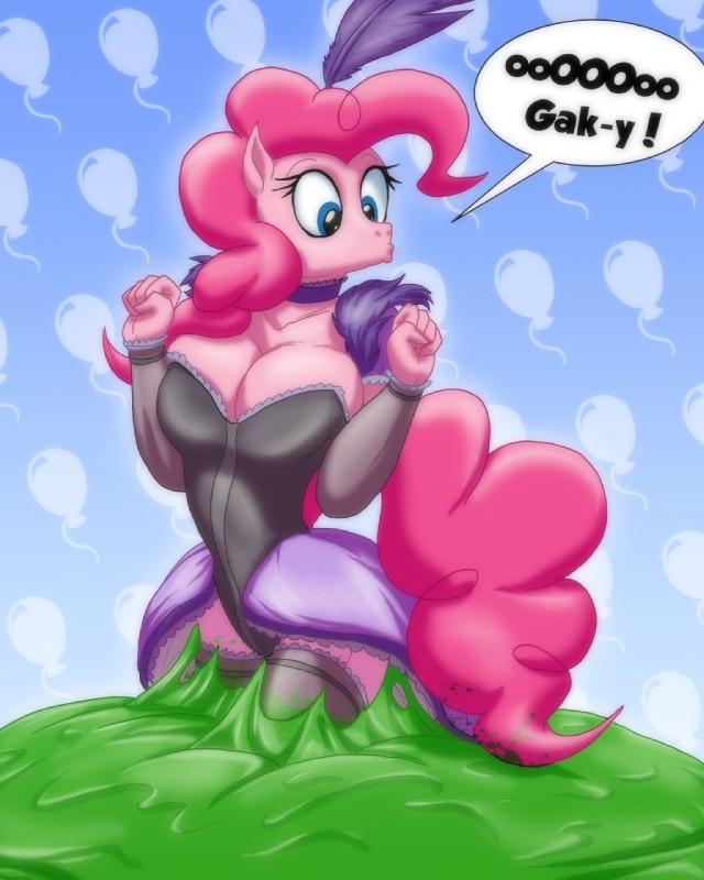 anthro anthrofied balloon big_breasts blue_eyes breasts cleavage clothed clothing exclamation_point feathers female fur gak hair inflatable pattern_background pink_body pink_fur pink_hair simple_background solo tail text toughset friendship_is_magic hasbro my_little_pony pinkie_pie_(mlp) earth_pony equid equine horse mammal pony 2012 4:5 digital_media_(artwork) hi_res