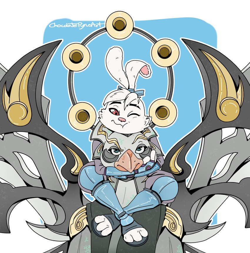 blue_eyes duo female hug male red_eyes asian_mythology east_asian_mythology japanese_mythology mythology samurai_rabbit:_the_usagi_chronicles usagi_yojimbo karasu_tengu_(samurai_rabbit) yuichi_usagi avian lagomorph leporid mammal rabbit yokai hi_res