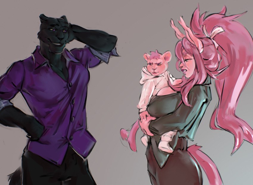 5_fingers age_difference anthro baby big_breasts black_body black_fur breasts butt clothed clothing family female fingers fur group hair hand_behind_head humanoid_hands larger_female larger_male male male/female mature_anthro mature_female nervous nervous_smile older_female older_male pink_body pink_fur pink_hair size_difference smaller_male smile young young_anthro younger_male didihell hollandworks darius_shah esh domestic_cat felid feline felis mammal pantherine 2022 colored colored_sketch hi_res sketch story story_in_description father_(lore) father_and_child_(lore) father_and_son_(lore) mother_(lore) mother_and_child_(lore) mother_and_son_(lore) parent_(lore) parent_and_child_(lore) parent_and_son_(lore) son_(lore)