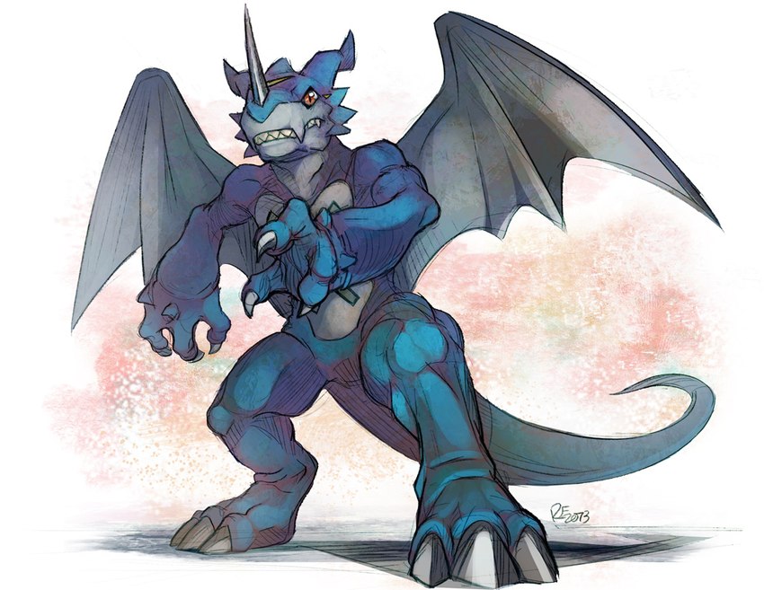 3_fingers abs abstract_background anthro barazoku belly belly_markings biceps big_biceps big_deltoids big_muscles big_pecs biped black_outline blue_arms blue_body blue_face blue_fingers blue_hands blue_head blue_legs blue_neck blue_scales chest_markings chin_horn claws clenched_teeth countershade_belly countershade_body countershade_face countershade_neck countershade_scales countershade_torso countershading dark_markings deltoids digitigrade facial_horn facial_markings fangs featureless_crotch fingers forearm_muscles front_view frown gesture grey_body grey_scales hand_gesture head_horn head_markings horn humanoid_hands jagged_mouth large_wings long_tail looking_forward male markings membrane_(anatomy) membranous_wings monotone_arms monotone_hands monotone_horn monotone_legs monotone_wings multicolored_belly multicolored_body multicolored_face multicolored_head multicolored_scales muscular muscular_anthro muscular_arms muscular_legs muscular_male muscular_thighs neck_muscles nose_horn nude orange_eyes outline pecs pointing pointing_forward pose quads scales scalie_tail simple_background solo symbol tail teeth thick_arms thick_neck thick_thighs trapezius triceps two_tone_belly two_tone_body two_tone_chest two_tone_neck two_tone_scales two_tone_scalie v-cut white_background white_belly white_body white_chest white_claws white_countershading white_face white_head white_neck white_scales white_wings wings x_symbol yellow_body yellow_face yellow_head yellow_markings yellow_scales asterionblazing bandai_namco digimon mythology digimon_(species) dragon exveemon mythological_creature mythological_scalie scalie 2013 signature